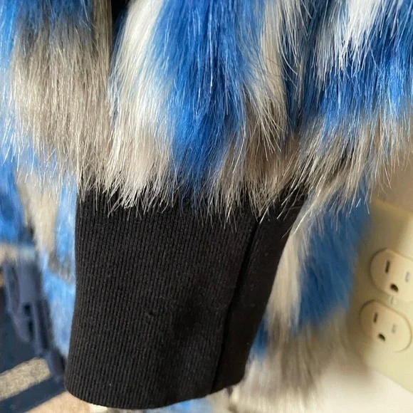 NVLT Blue and Gray Faux Fur Coat - Picture 3 of 6